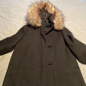 ZARA Black Pea Coat w/ Fur Hoodie